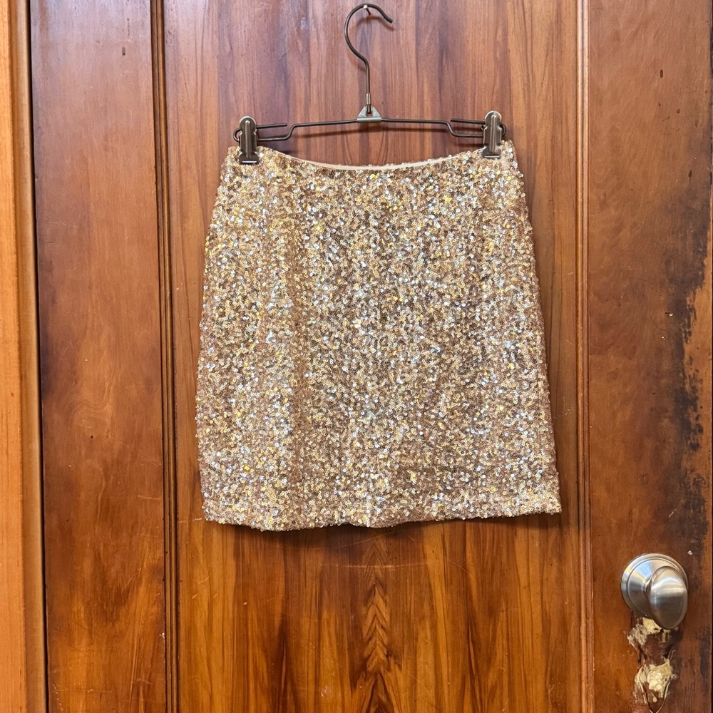 Full Mini-Sequin Embellished Gold Mini Skirt Fully Lined XS
